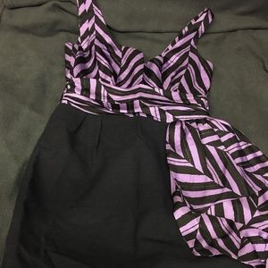 Milly Purple Black Striped Ruffled Tie Dress